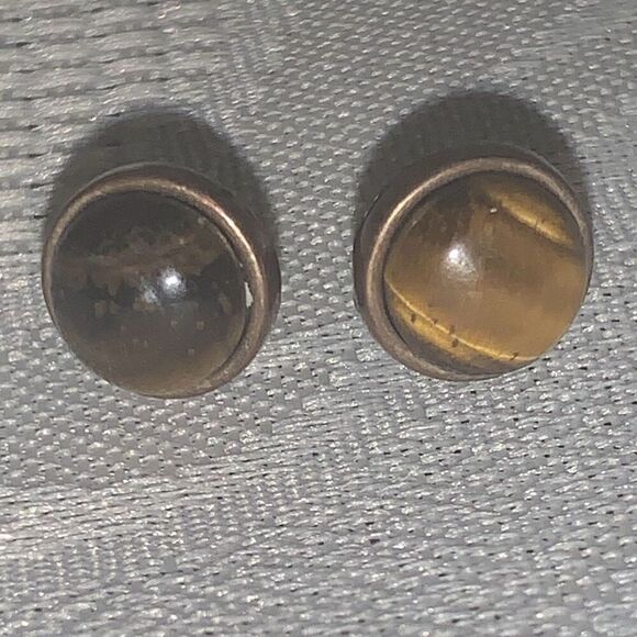 Vintage Tiger Eye Stud Earrings - Picture 1 of 13